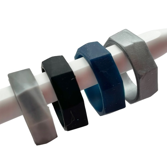 NEW 4 Men’s Silicone Ring Band Size 9 Zitahli Wedding Bands Black Silver Blue - Picture 5 of 9